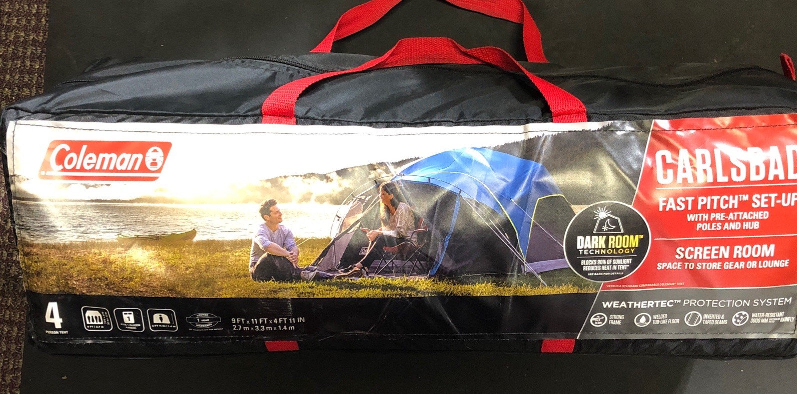 COLEMAN CARLSBAD 4 PERSON DARK ROOM DOME CAMPING TENT TEAL BLUE/BLACK