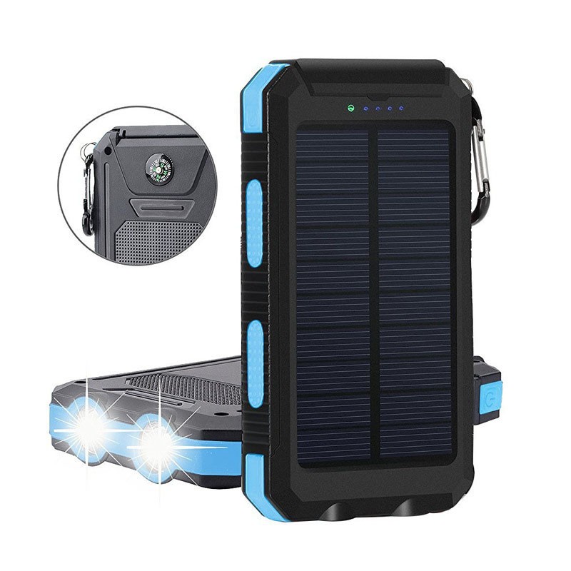 Solar Power Bank Charger 20000mAh USB Portable Charger for Cell Phone Blue