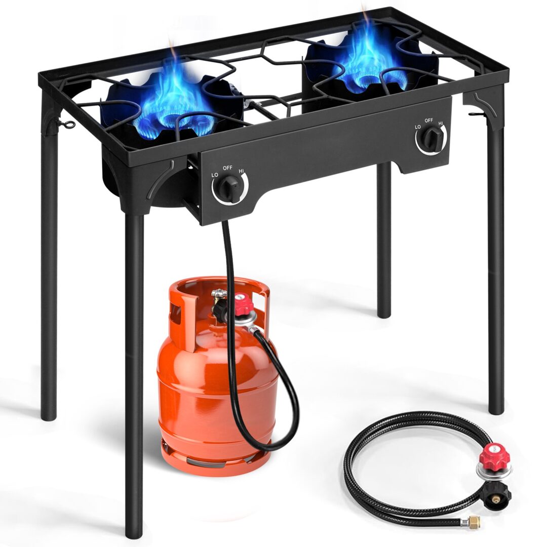 ZOKOP 2 Burner 150000 BTU Propane Cooker Outdoor Camping Stove 0-20 Psi Black