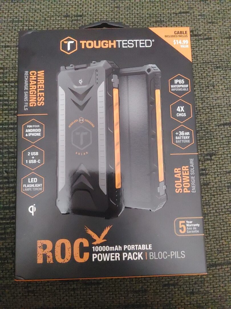 Tough Tested 10000 mAh Solar Charger & Wireless Portable Power Bank Waterproof