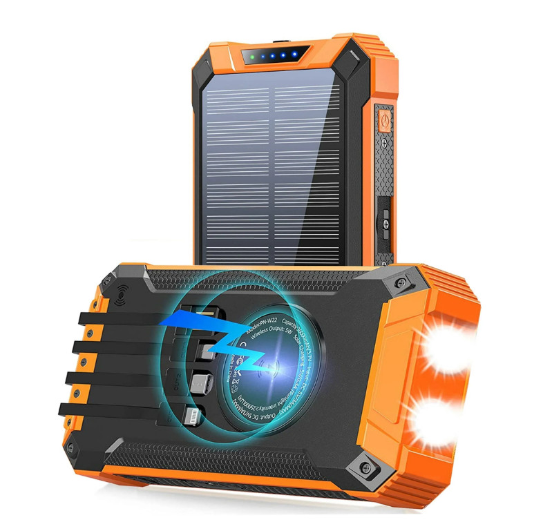 36000mAh 15W Solar Power Bank Charger Built in 4 Cables Fast Charging With LED