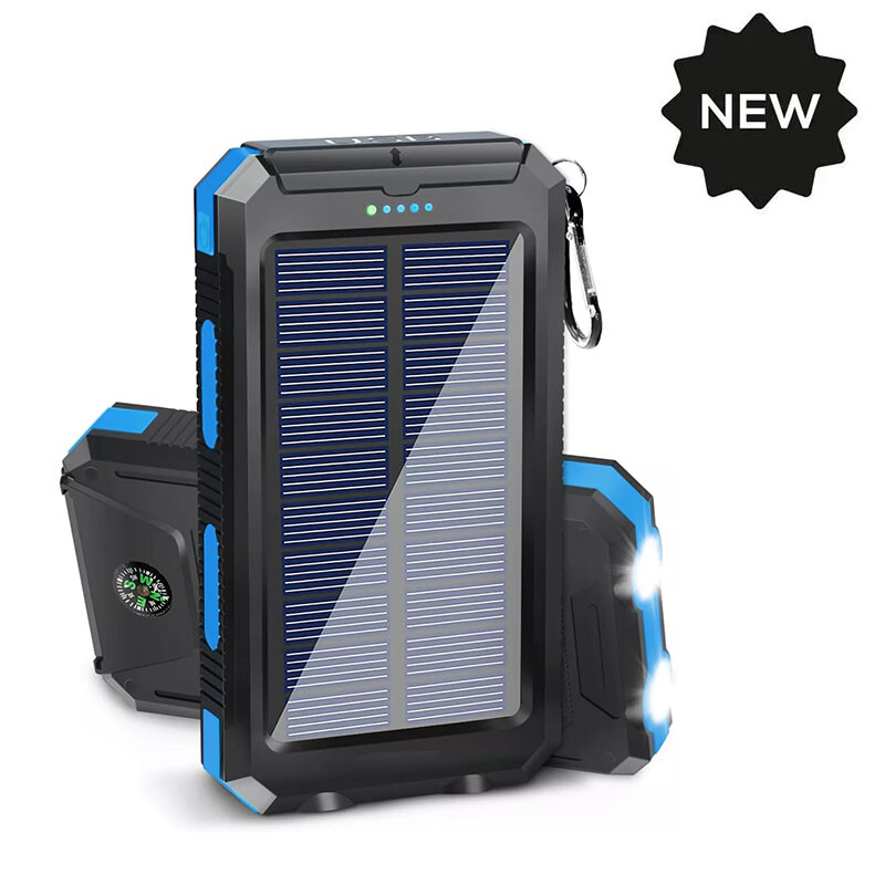 Solar Power Bank Charger USB Portable Charger Bank Fast Charging 20000mAh Blue