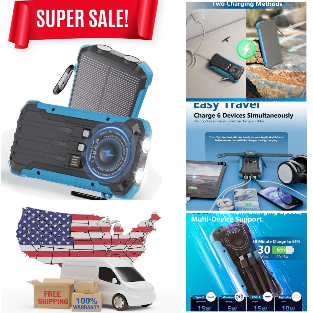 20,000mAh Solar Power Bank with Fast Charging & 3 Outputs for Outdoor Adventures