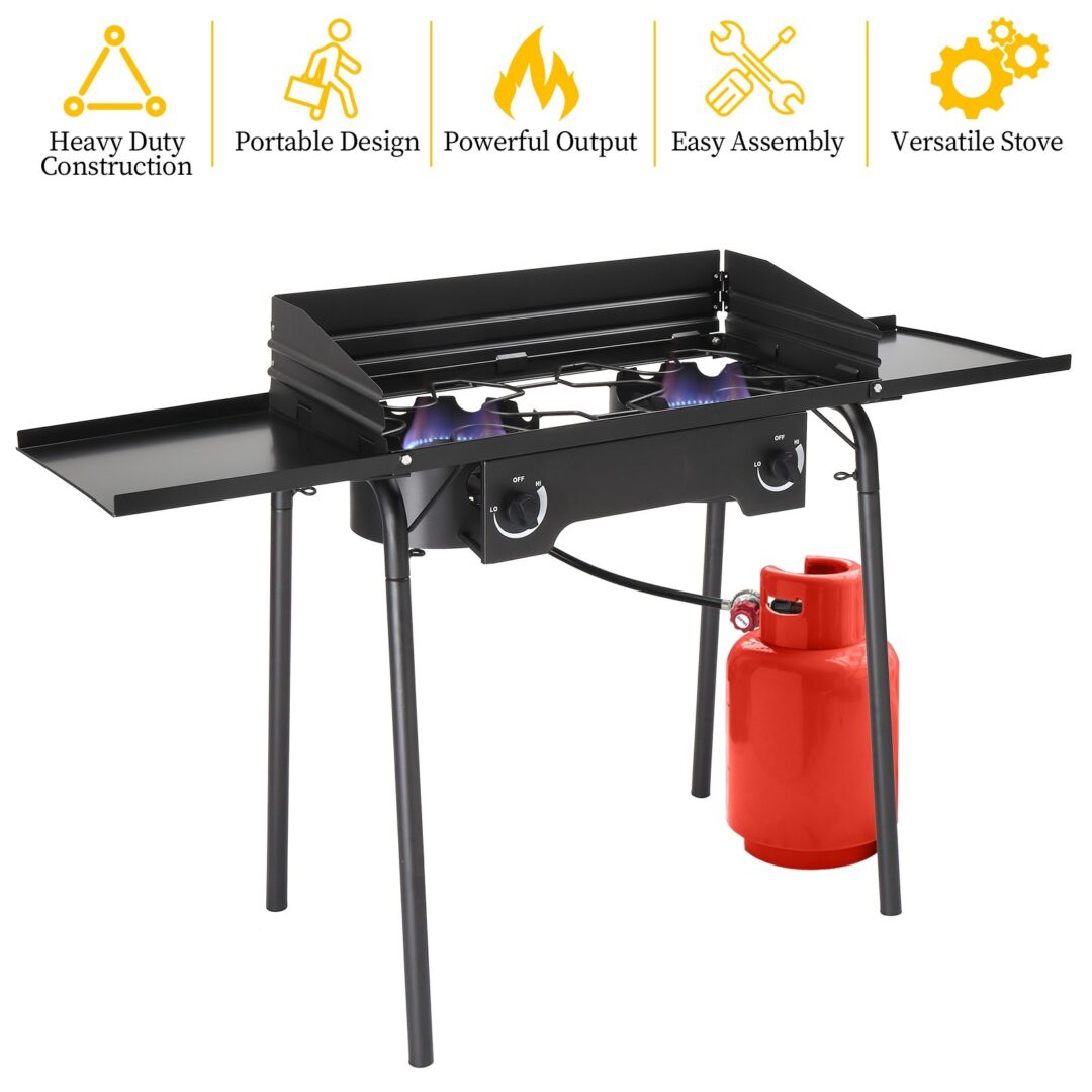 2-Burner w/ Windscreen 150000 BTU Powerful Outdoor Camping Gas Propane Stove