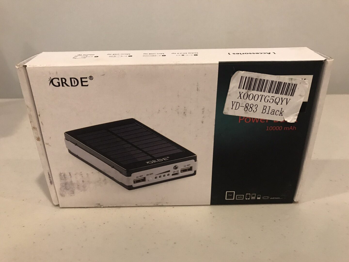 Solar Power Bank GRDE Portable Charger mah w/Adaptors New Open Box