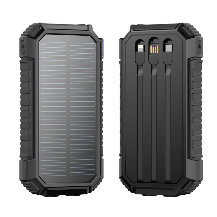 Solar Power Bank 27000mAh Portable Charger USB-C 22.W Fast Charging LED 3 Cables