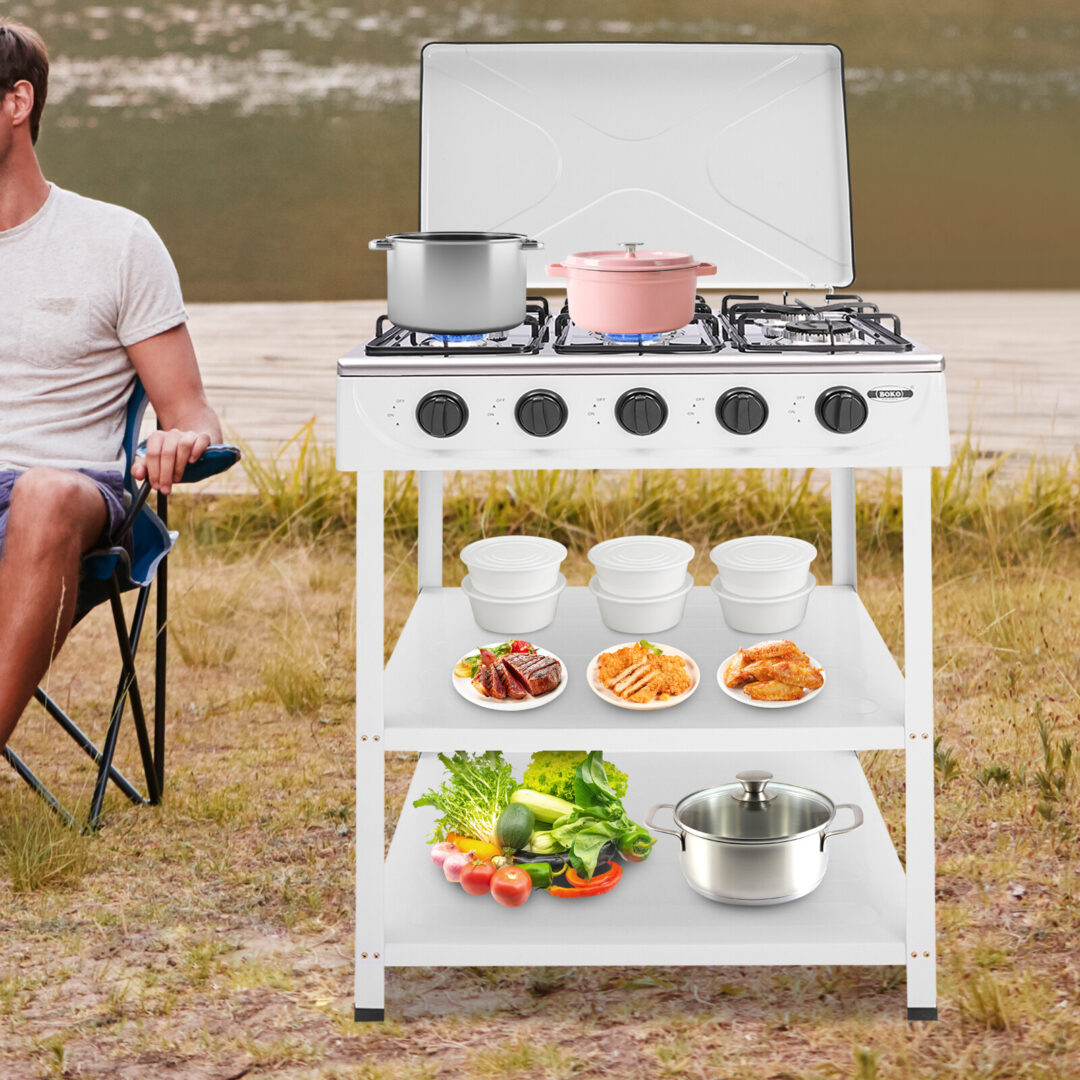 Outdoor 300000 BTU Stove Propane 5 Burner Portable Cooker BBQ Grill 2 Tier Rack