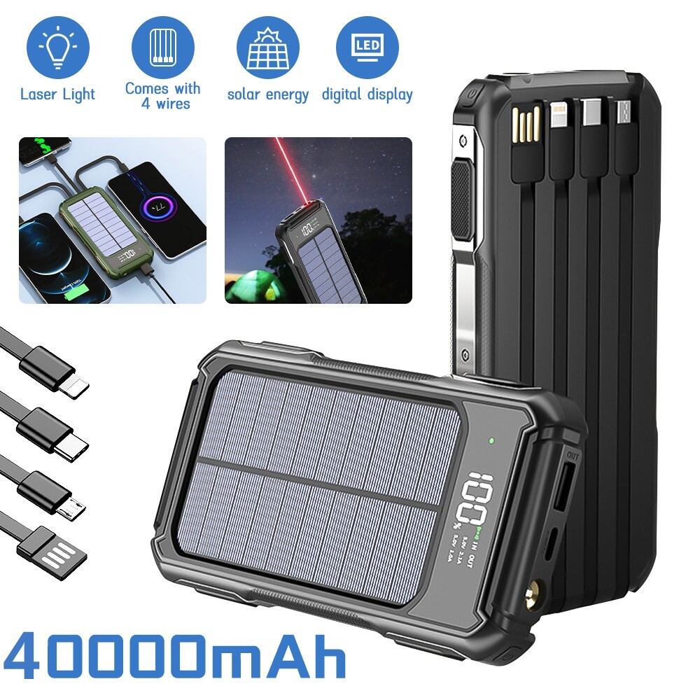 40000mAh Solar Power Bank Charger Portable USB 4 Output Ports For Cell Phone