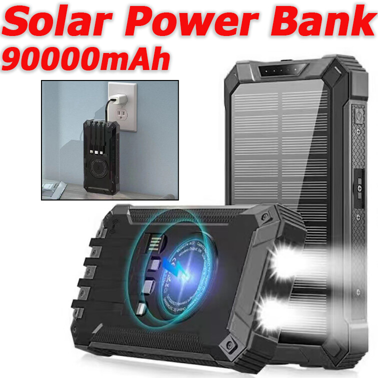 New 90000mAh Solar Wireless Magnetic Power Bank Charger Portable For Cell Phone