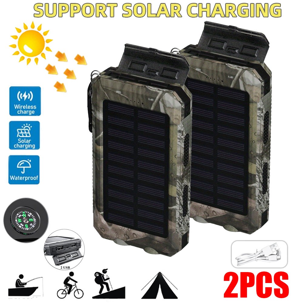 2PCS 1000000mAh Solar Power Bank for iPhone 17/16/15 Wireless Portable Charger