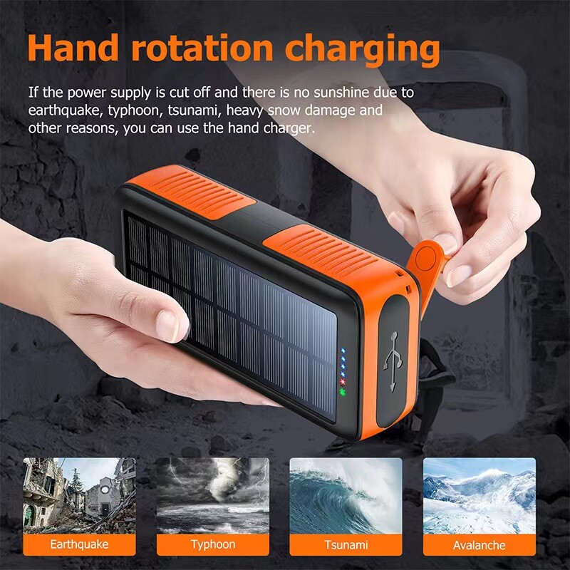 50000mAh Hand Crank Solar Power Bank Charger Outdoor External Portable Battery