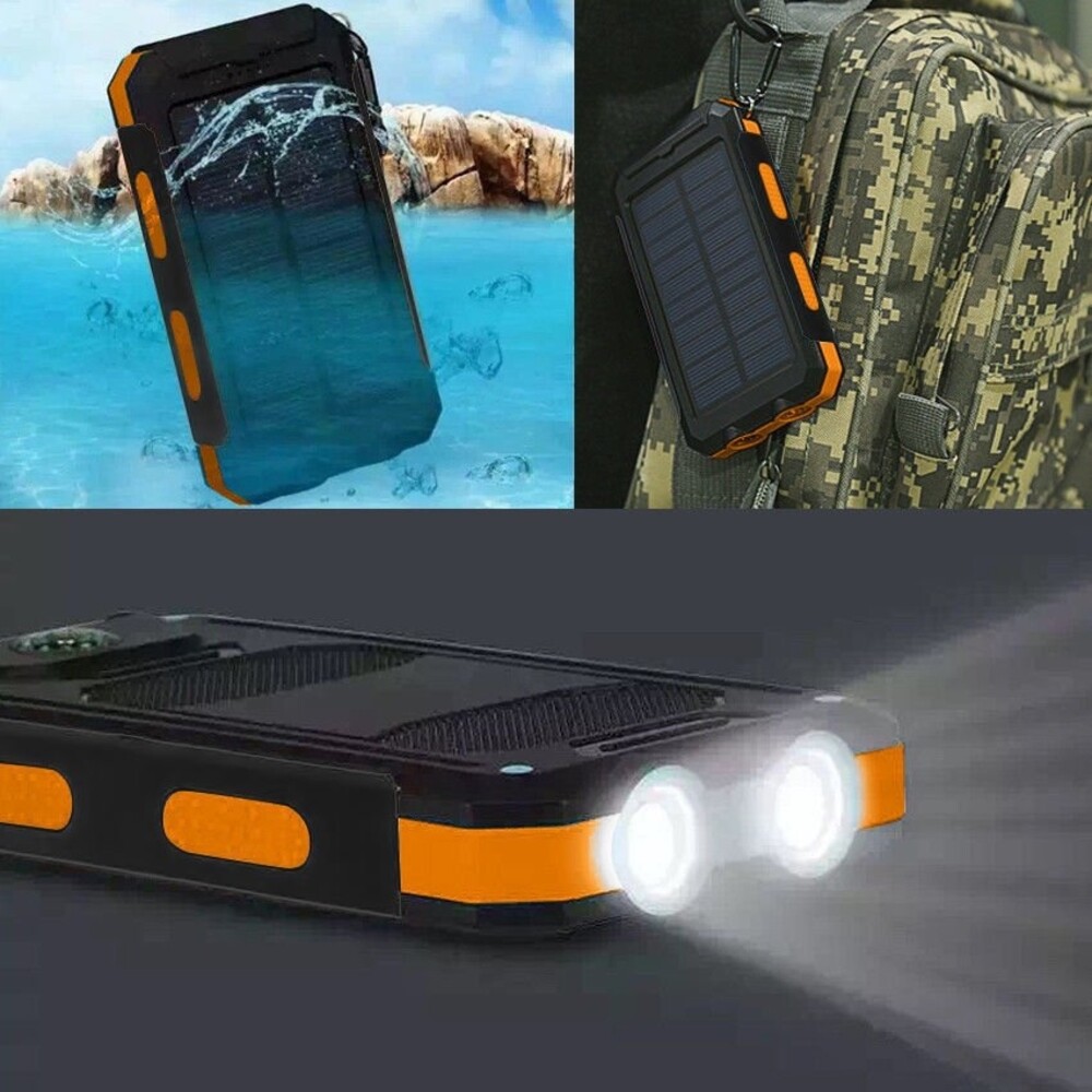 2021 Waterproof Solar Power Bank 900000mAh Portable External Battery Charger US