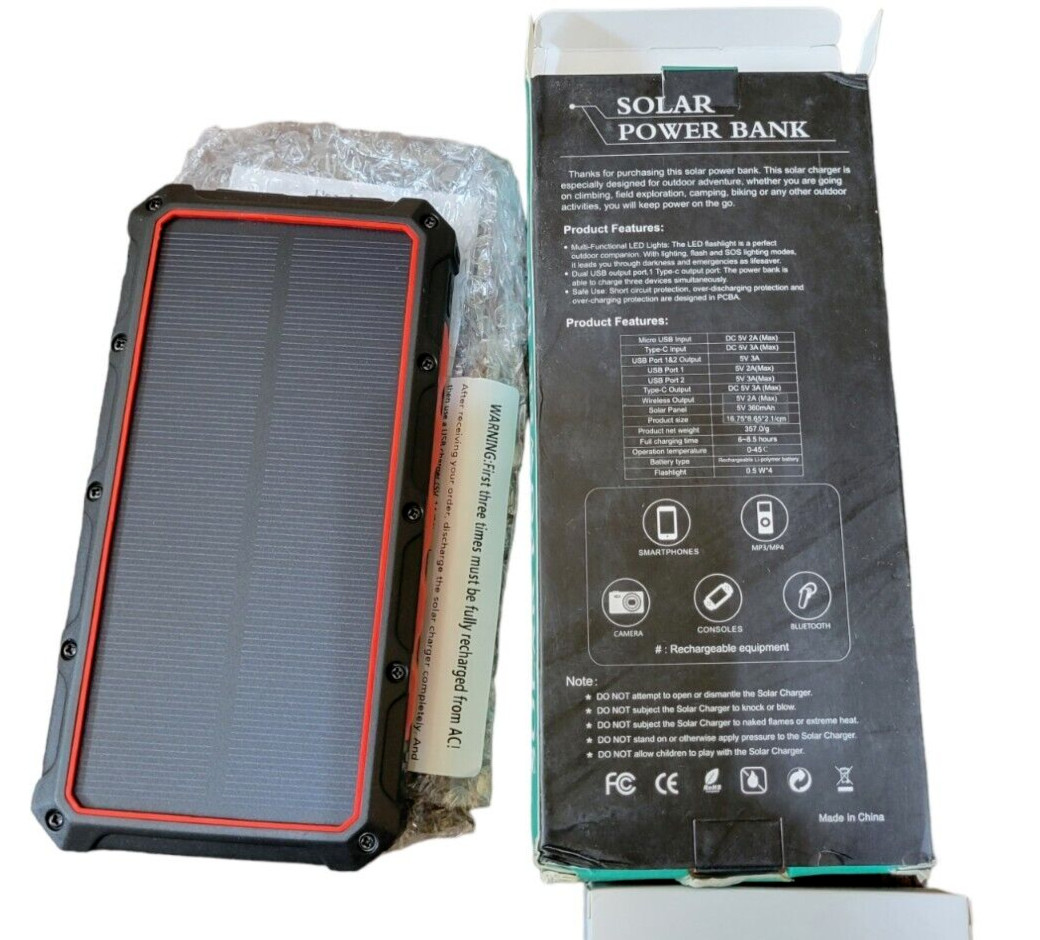 Solar Power Bank Charger 30000Mah Portable Dual USB Waterproof Shock Dust Proof
