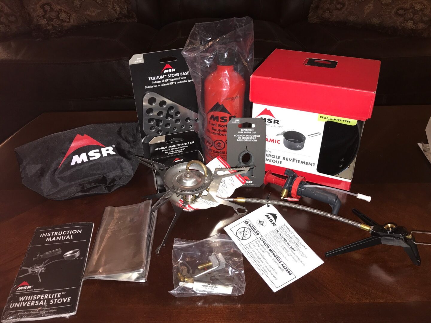 MSR Whisperlite Universal Stove, 20 oz Fuel Bottle, 2.5 L Ceramic Pot, & More!!