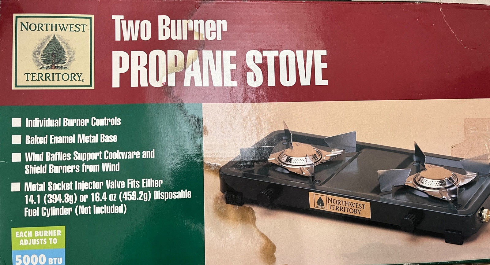 NORTHWEST  TERRITORY – Portable Two Burner Propane Stove 5000 BTU   NEW OPEN BOX