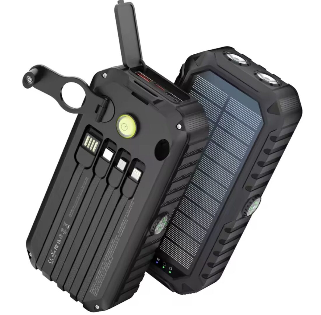 40,000mAh Solar Power Bank with Hand Crank & 4 Cables