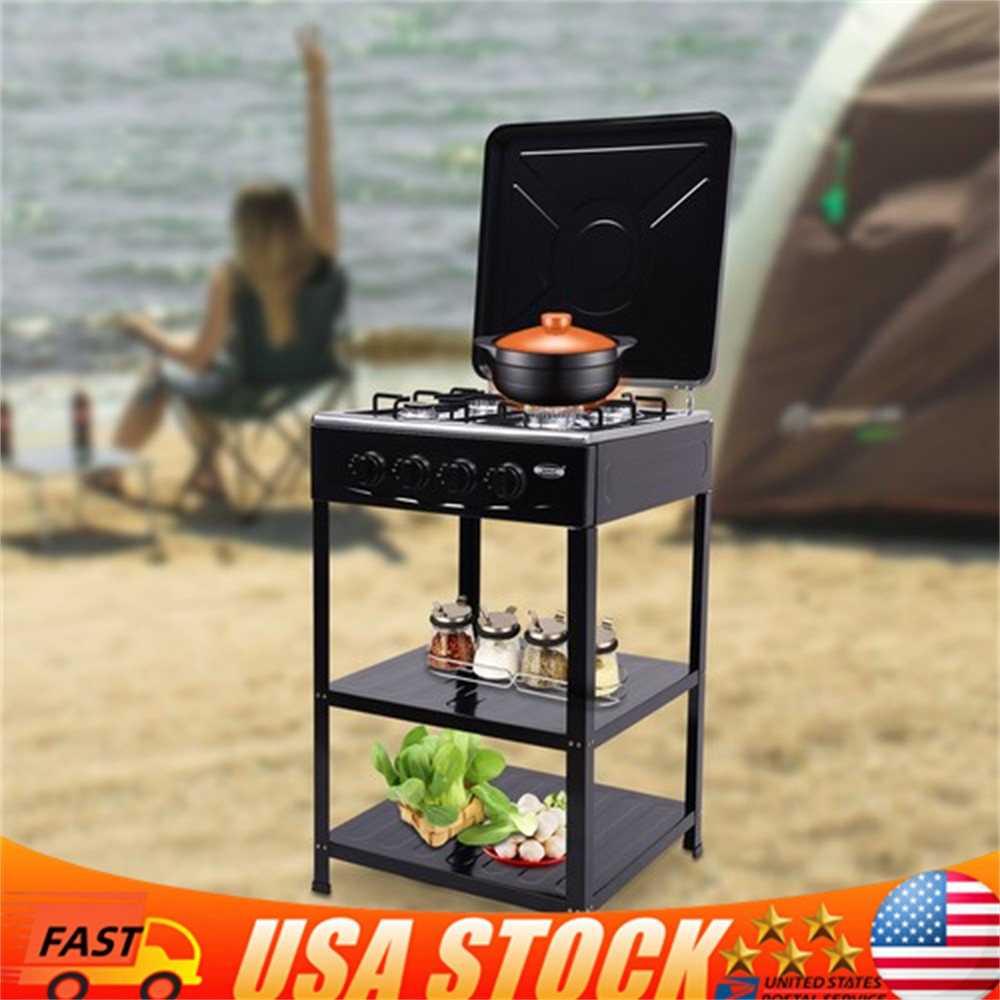 Outdoor 300000 BTU Stove Propane 4 Burner Portable Cooker BBQ Grill 2-Tier Rack