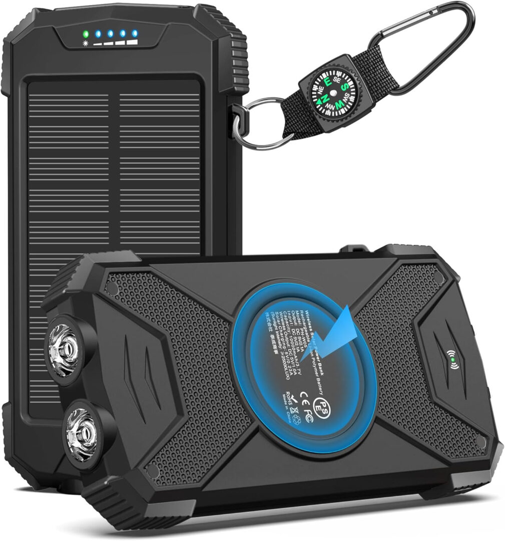 10,000mAh Solar Power Bank, Portable 20W Fast Wireless Charger