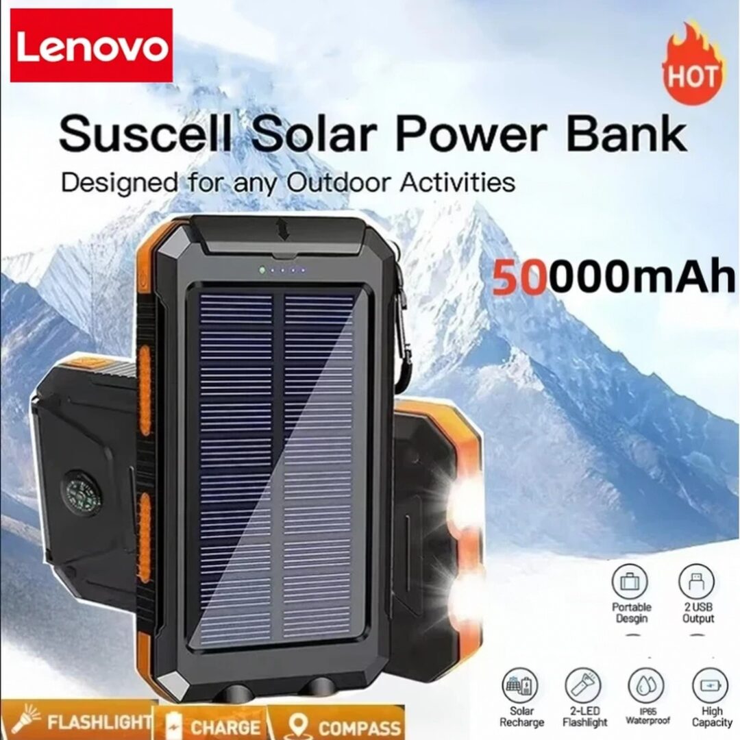 50,000 mAh Solar Power Bank with LED Light – Portable External Battery Charger