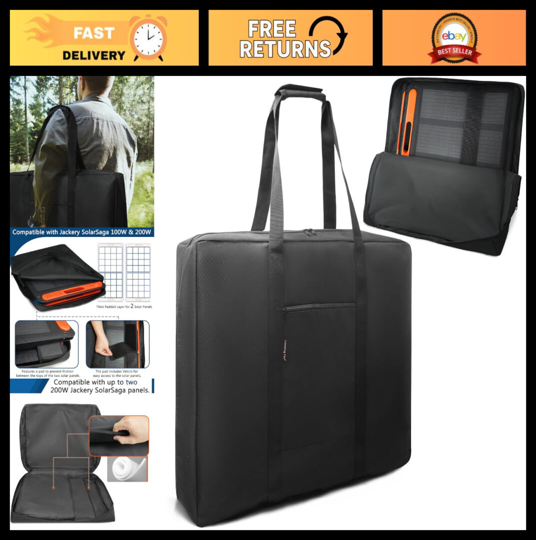Padded Solar Panel Travel Bag for 2 Jackery 200W, Fits Panels up to 27″x23″x6″