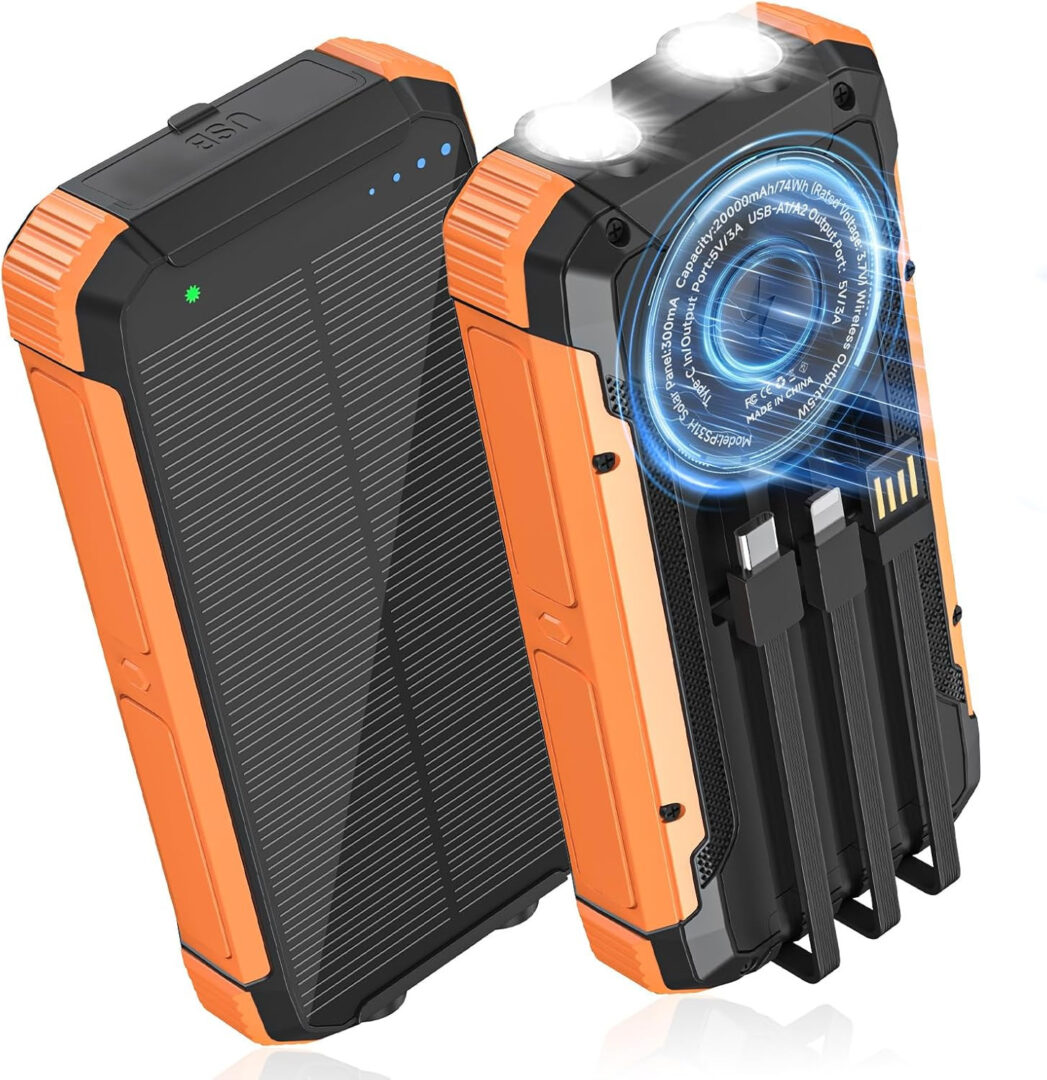 Solar Charger Power Bank 20000Mah, Portable Wireless Charger, 15W Fast Charging