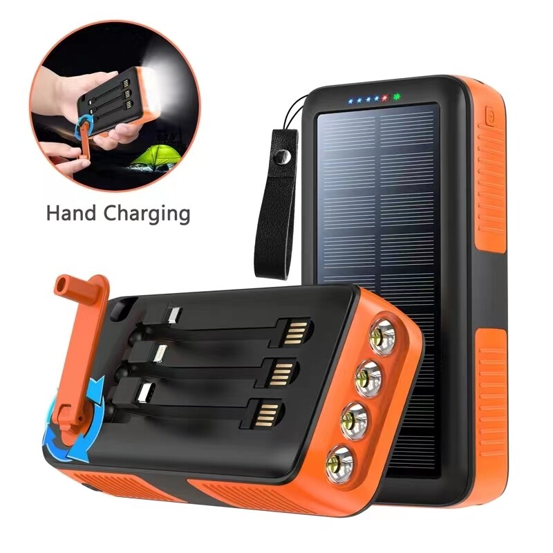 30000mAh Hand Crank Solar Power Bank Charger Outdoor External Portable Battery