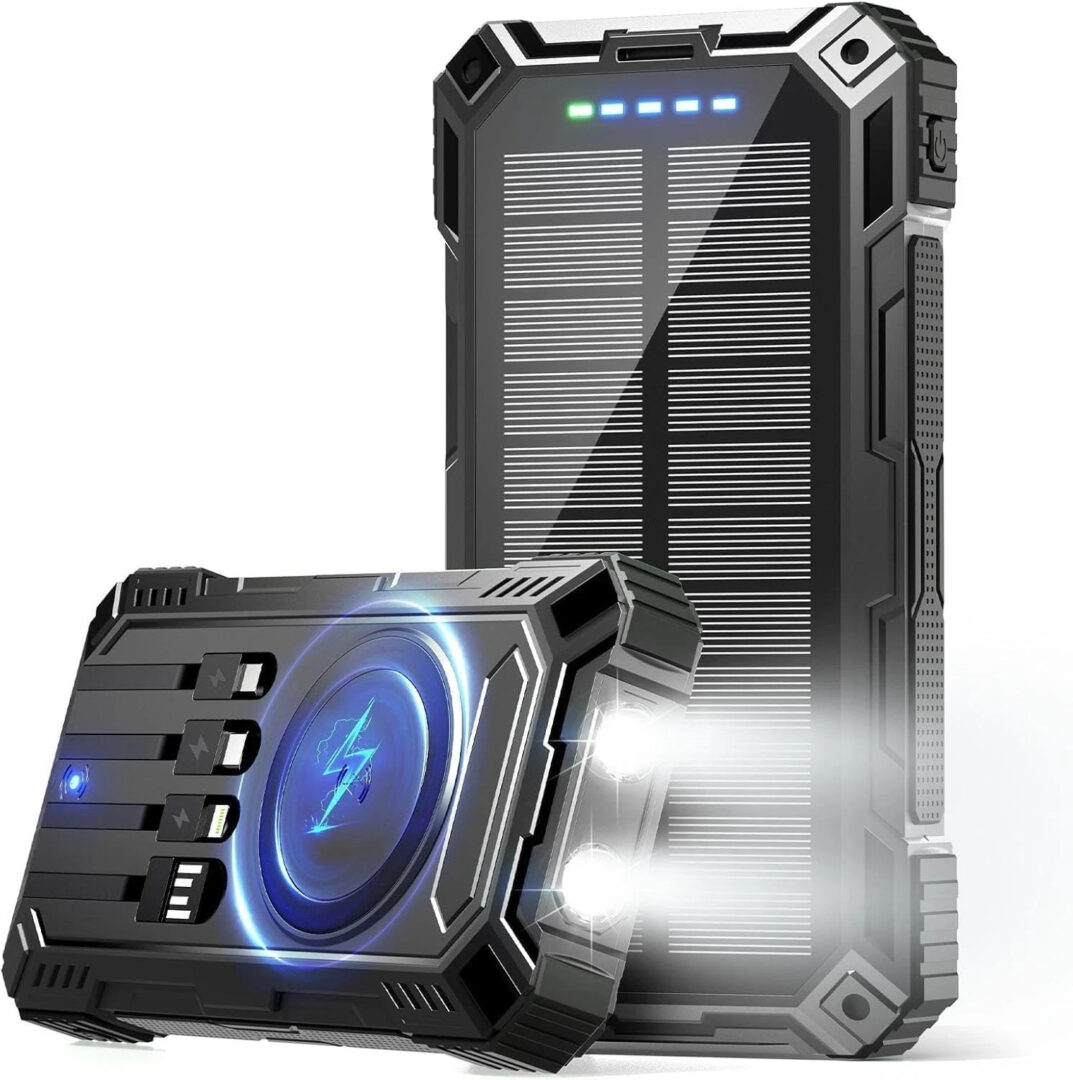 Solar Power Bank 49800mAh Wireless Charger  15W Fast Charging and Cables-black