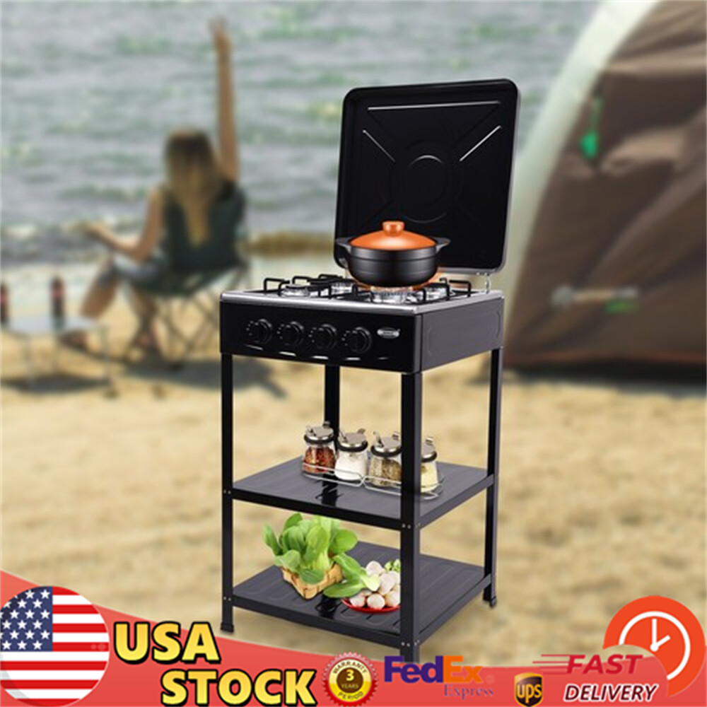 Outdoor 300000 BTU Stove Propane 4 Burner Portable Cooker BBQ Grill 2-Tier Rack