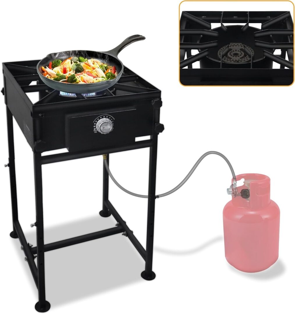Single Burner Propane Camping Stove – 1,30,000 High BTU – with Regulator & Hose
