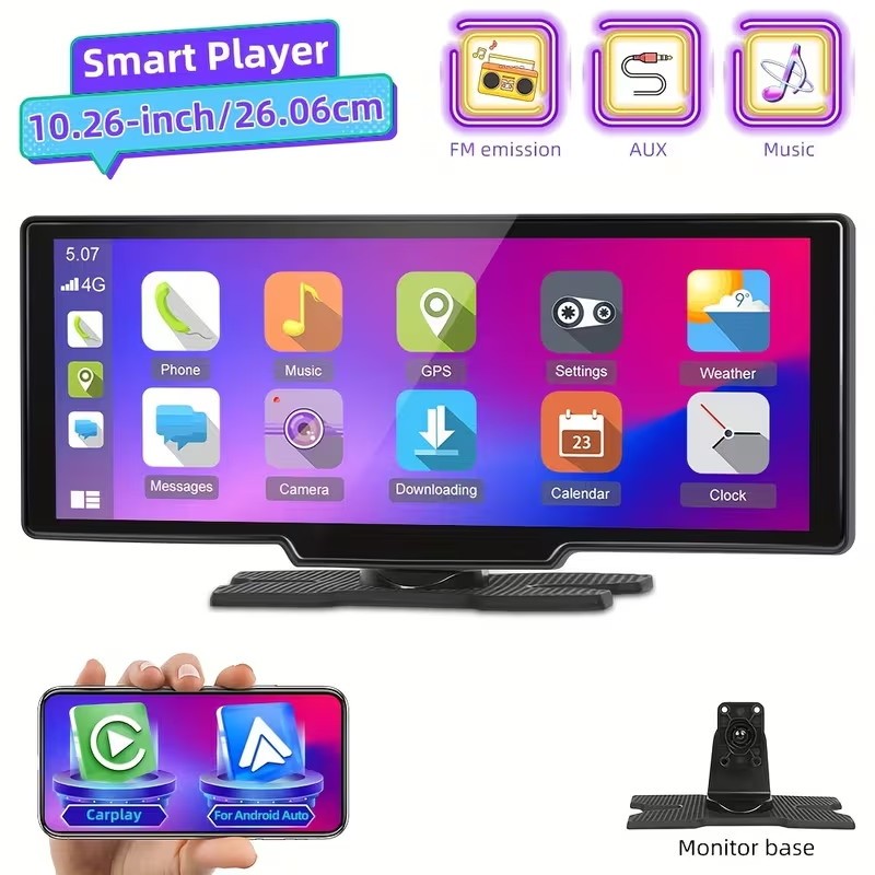 2K 10.26″ Car Portable Wireless Apple CarPlay Android Auto Touch Screen Radio FM