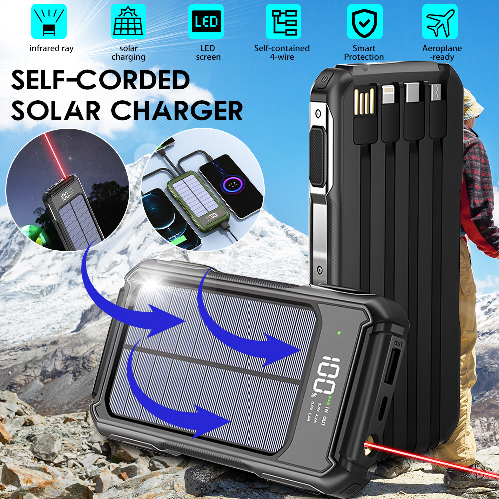 2025 Super Powerful 4USB Cables Portable Charger Solar Power Bank For Cell Phone