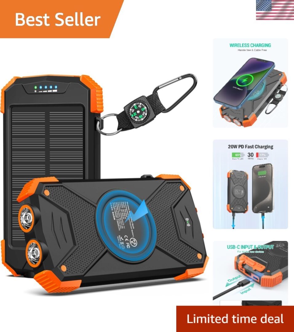 10,000mAh Solar Power Bank with 20W Fast Charging – Ideal for Outdoor Adventures