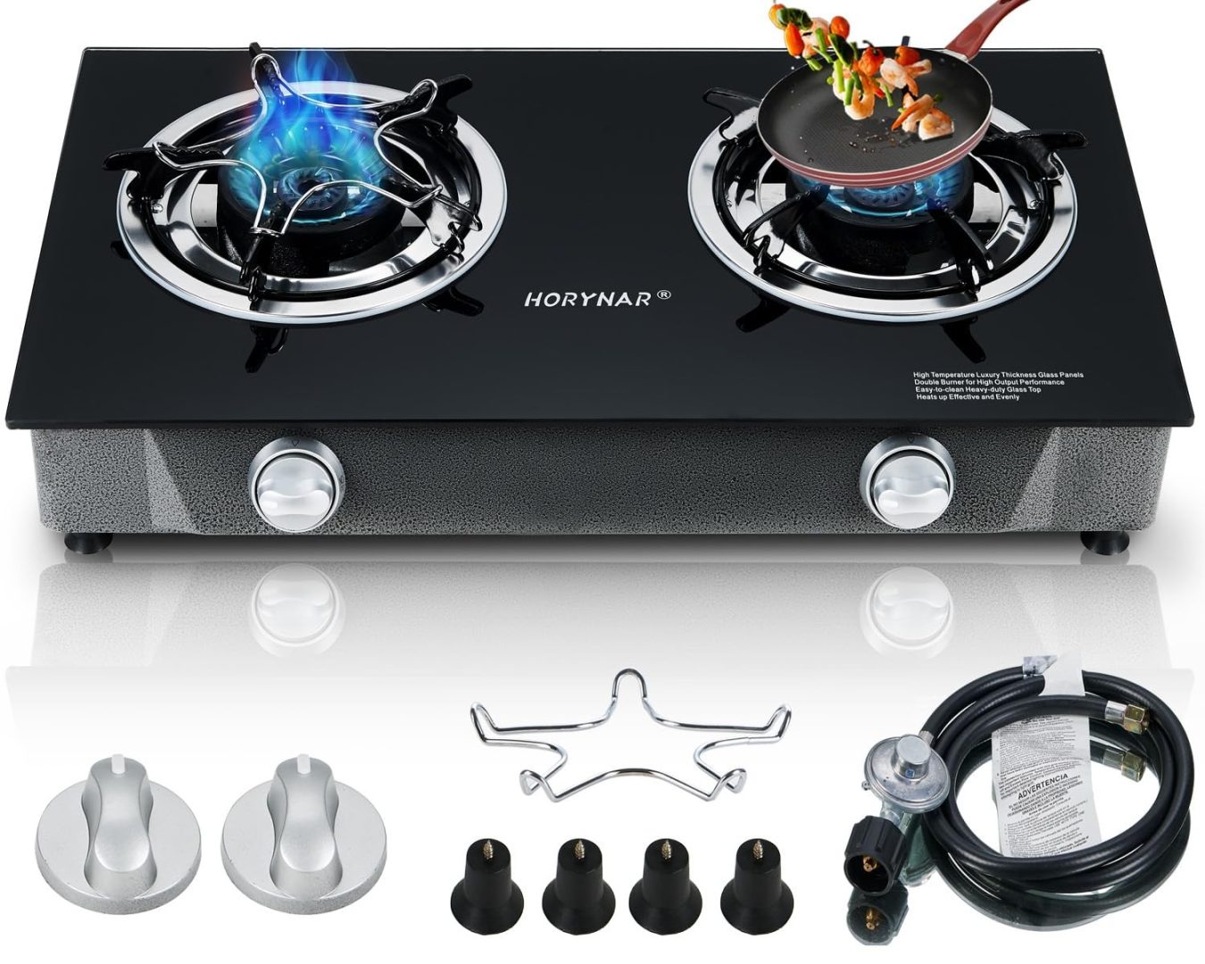 Propane Stove 2 Burner Gas Stove Auto Ignition 26000 BTU Tempered Glass Propa…
