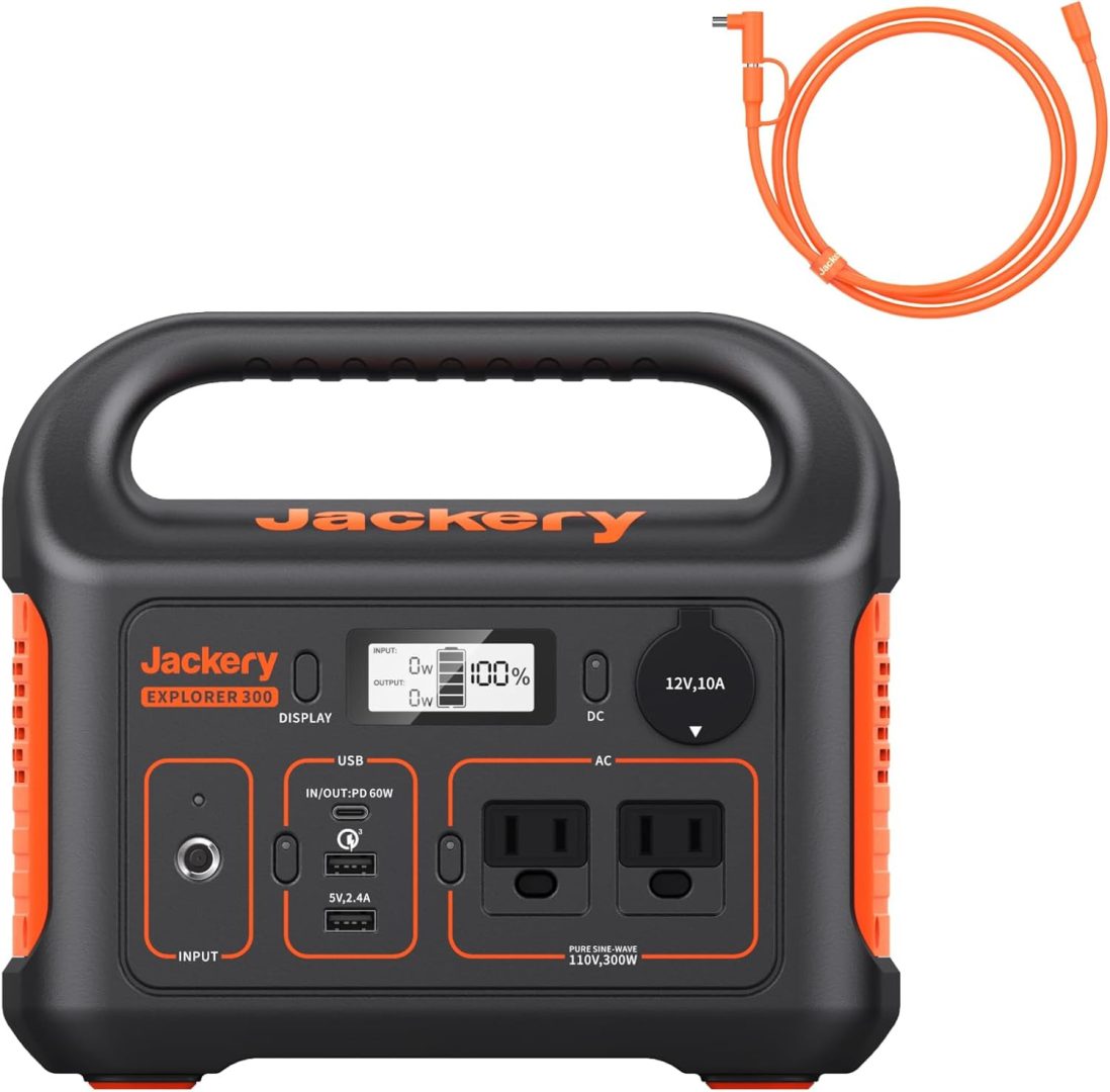 Jackery Portable Power Station Explorer 300 with 5 Meter Extension Cord, 293Wh B