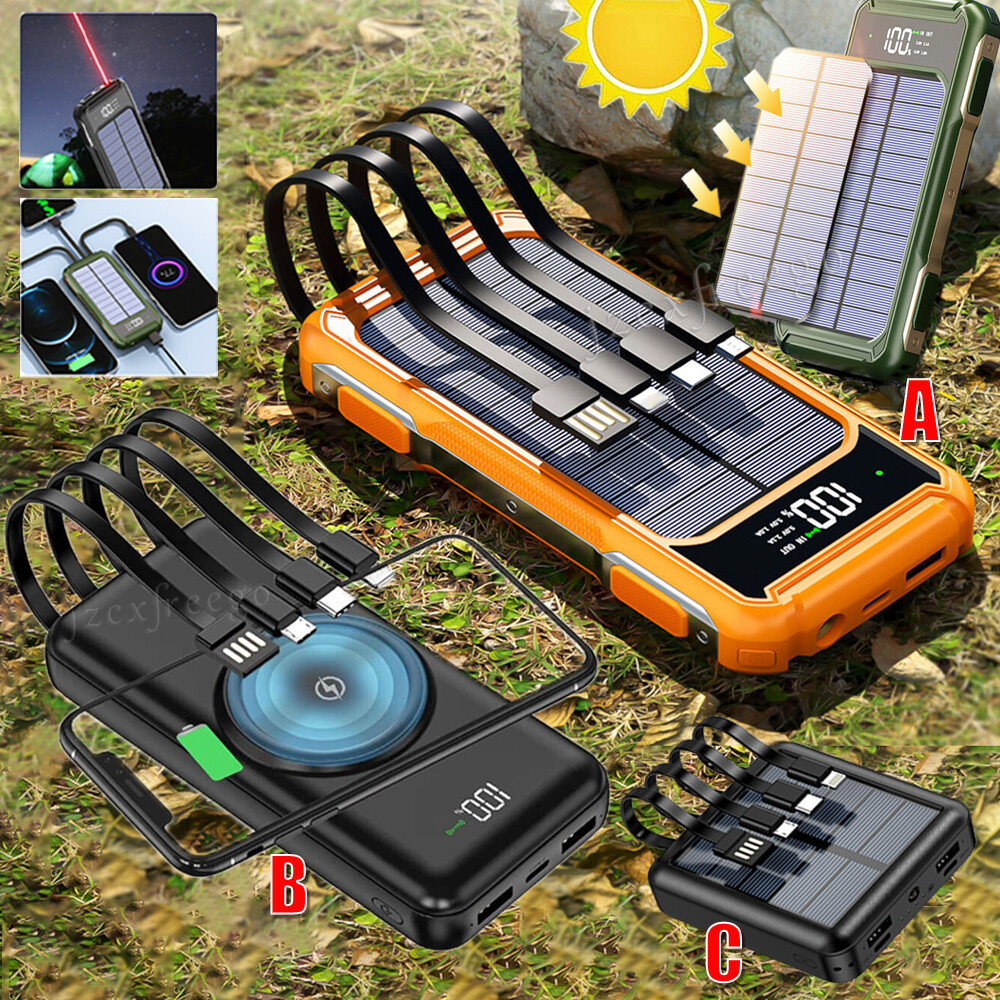 900000mAh Solar Power Bank 4 USB Backup External Battery Wireless Fast Charger