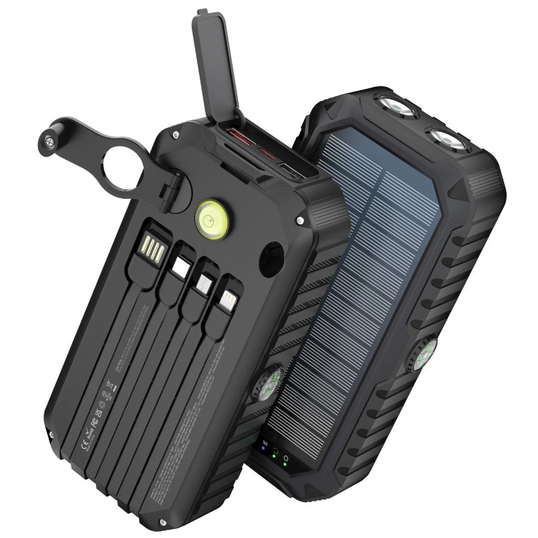 40,000mAh Solar Power Bank with Hand Crank & 4 Cables,Dual UsB/Type-C Charging
