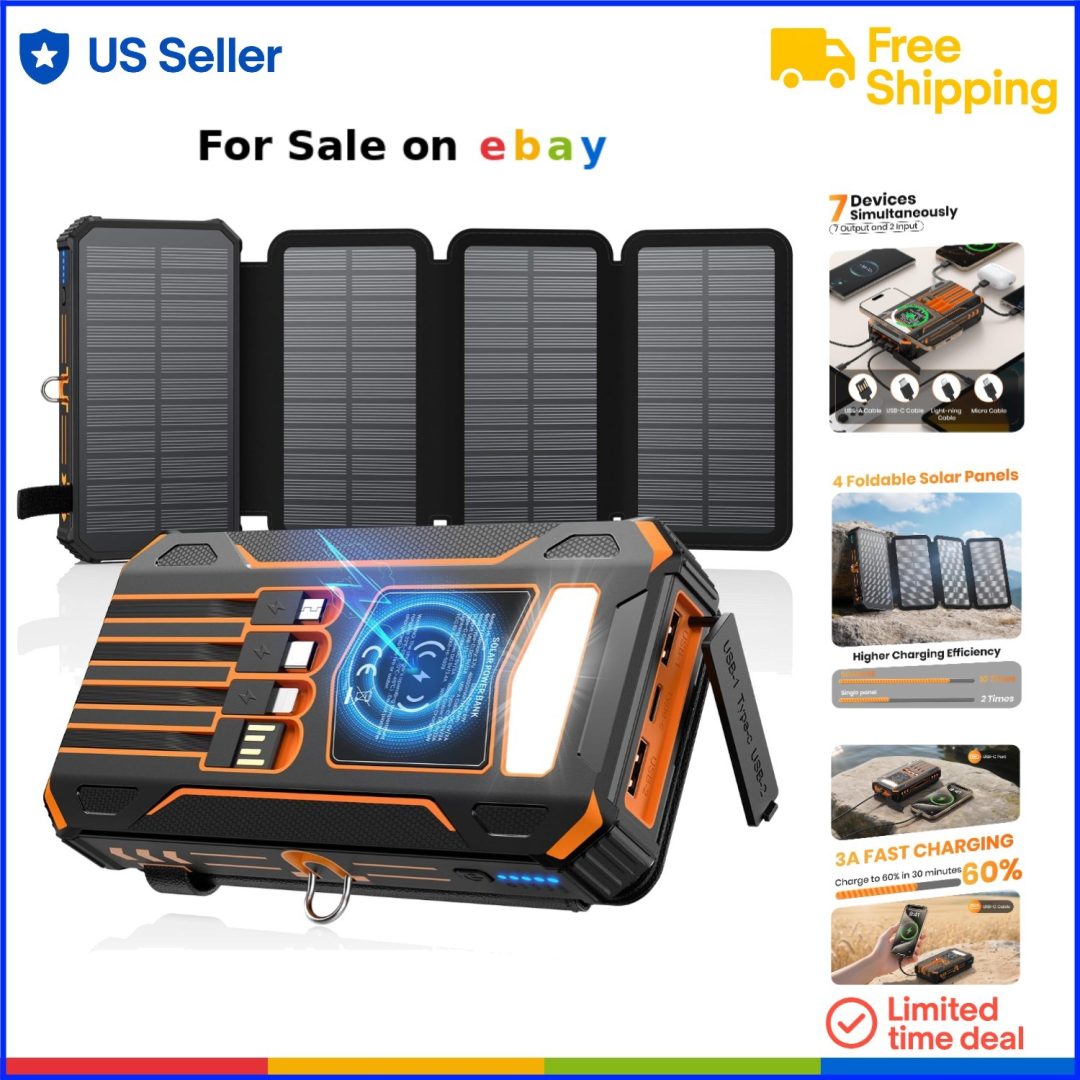 Solar Charger Power Bank 48000mAh Wireless Portable Fast Charging for Camping…