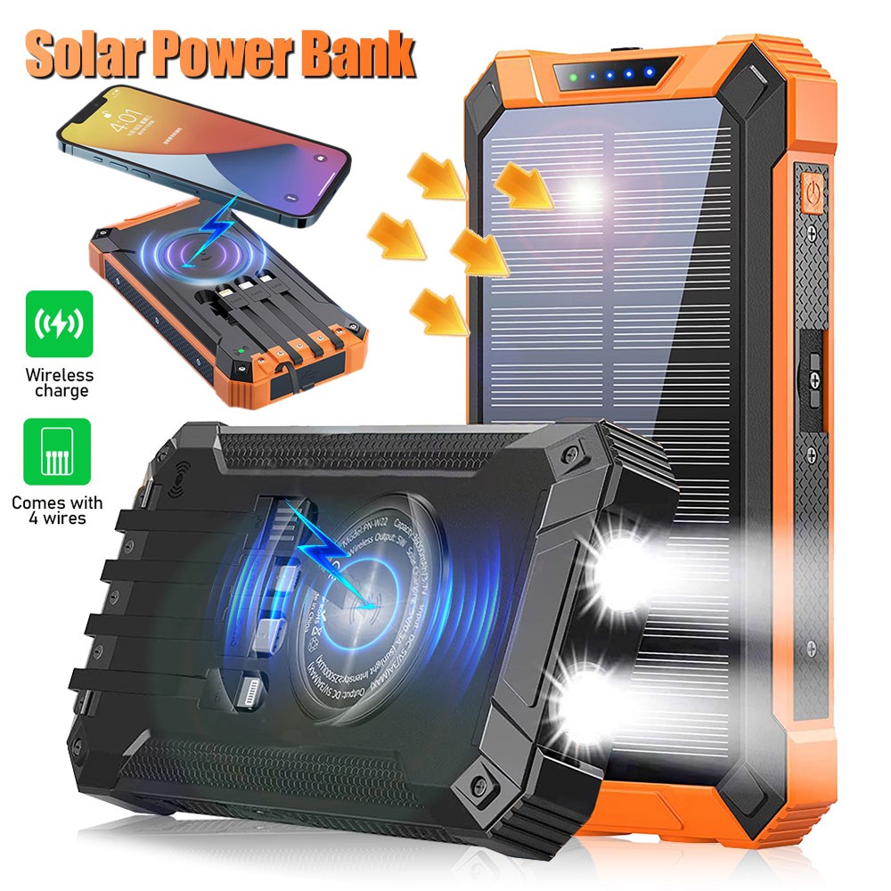 42800mAh USB Portable Wireless Charger Solar Power Bank 4 Cables for Cell Phone
