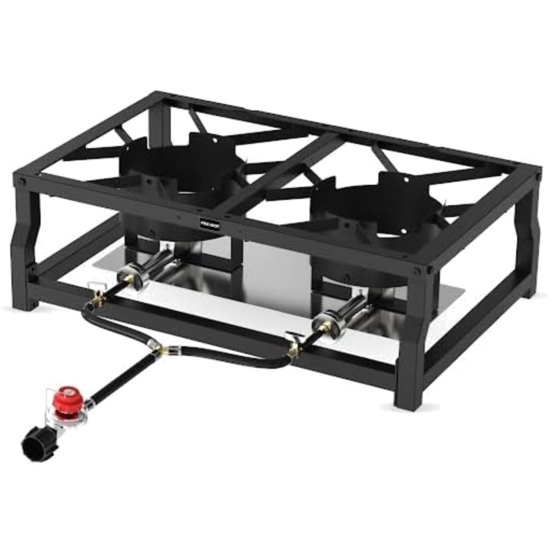 Tabletop Double Burner Camp Stove – 100,000 BTU Portable Propane Gas Cooker w…