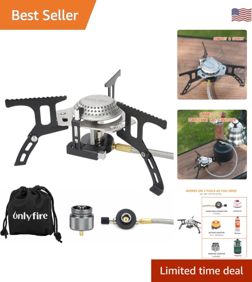 Sturdy and Lightweight Camping Stove – 1LB Propane Adapter Included, 3500W Power