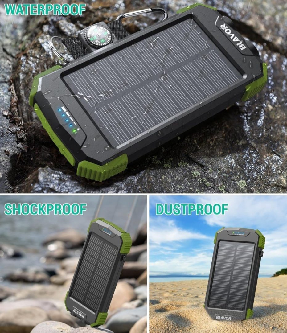 Solar Charger Power Bank, Real Rated 10,000mAh Portable Wireless Charger Green