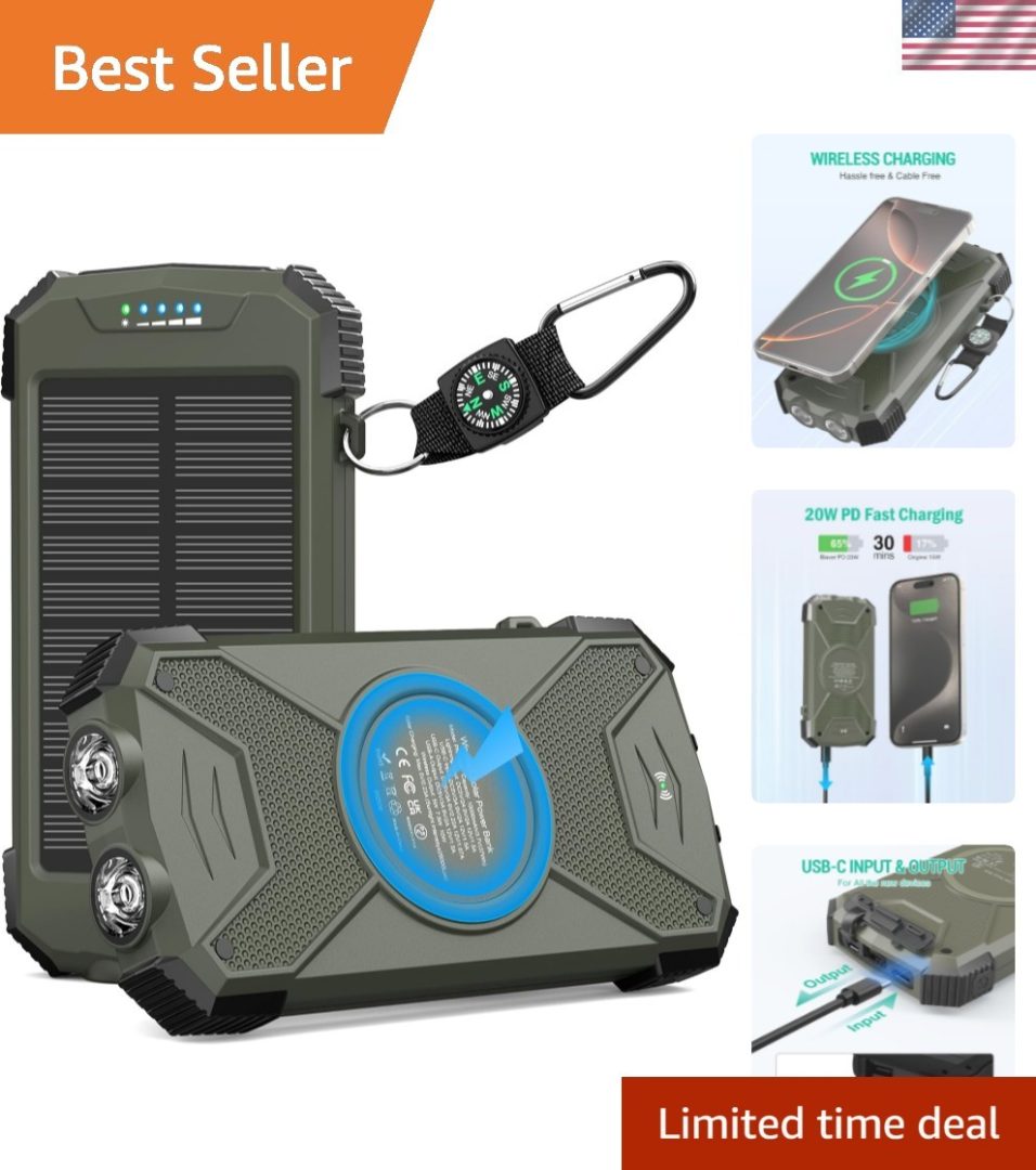 Compact 10,000mAh Solar Power Bank – 20W Fast Charging for Smartphone and Tablet