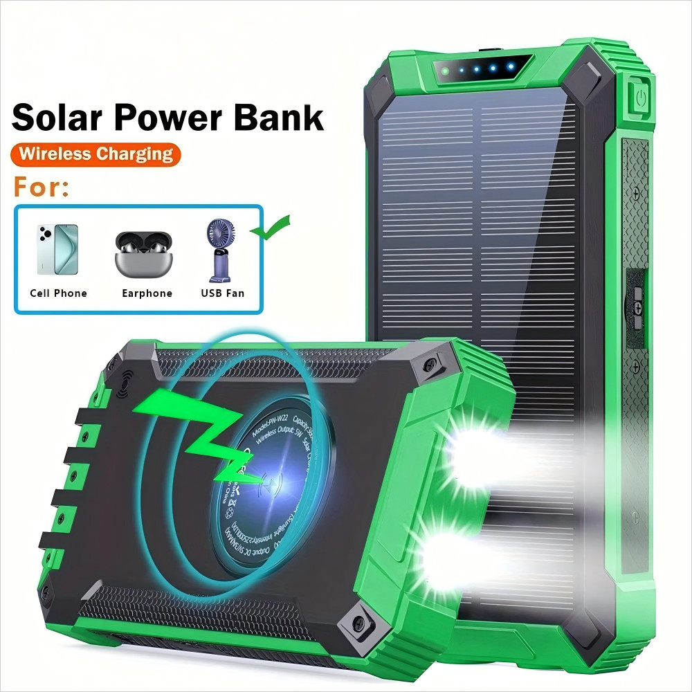 10000mAh Solar Charger Power Bank Wireless with LED Flashlight