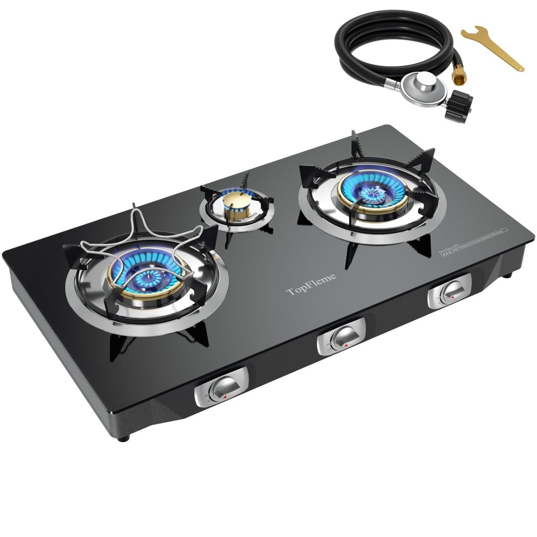 3 Burner Propane Stove 32,300 BTU High-Efficiency Tempered Glass Au… Fast Ship