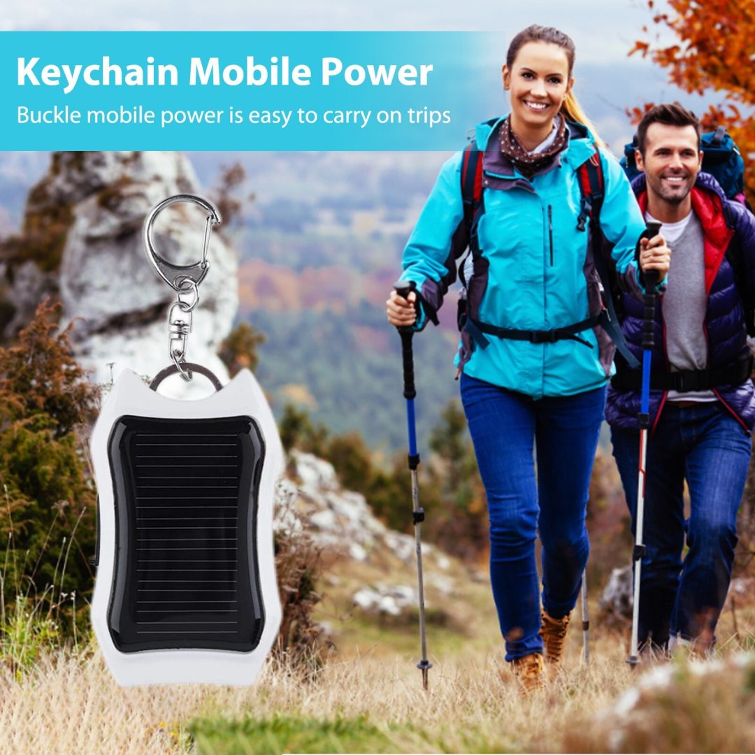 Portable Solar Power Bank Charger with Flashlight Outdoor Keychain Solar Key tag