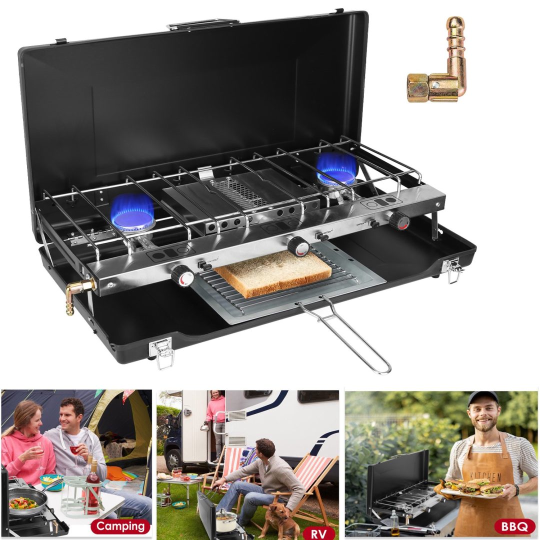 3 Burner Outdoor Camping Stove with Windscreen 20500BTU Propane Gas Cooker