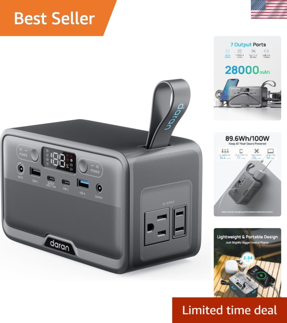 LiFePO4 28,000mAh Solar Power Bank – 7 Ports with Fast Charge for Camping & Home