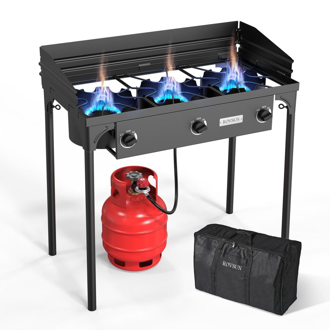 Propane Gas Stove 3 Burner 225000 BTU with Carrying Bag Wind Panel Regulator