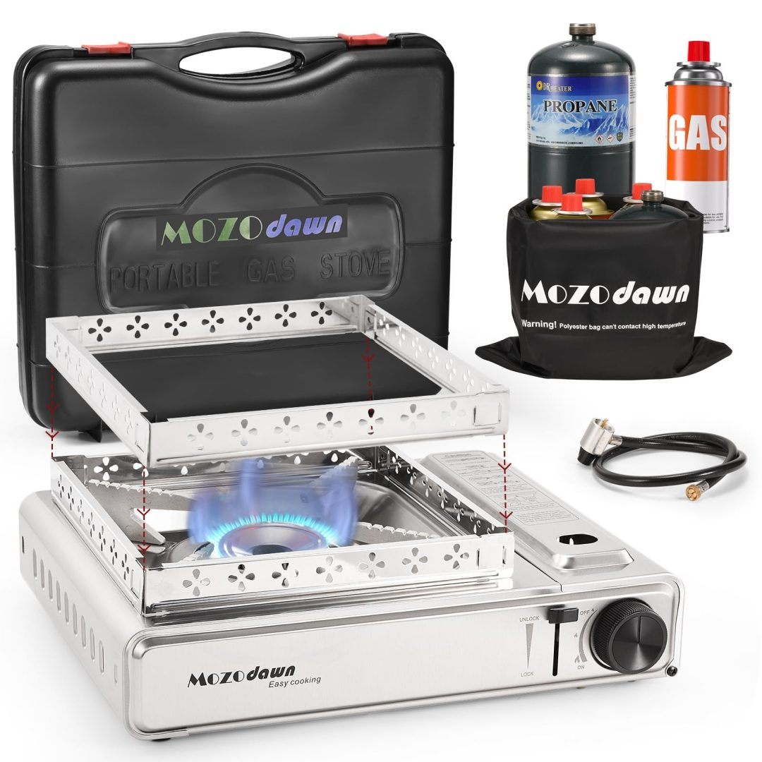 Dual Fuel Camp Stove with Butane and Propane Compatibility, 10500 BTU Portabl…