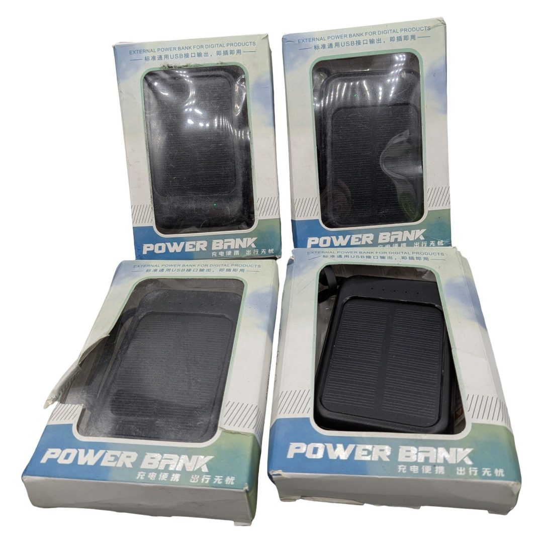 Solar Power Bank 10000mAh Portable Charger with Built-in Cables Black 4-Pack